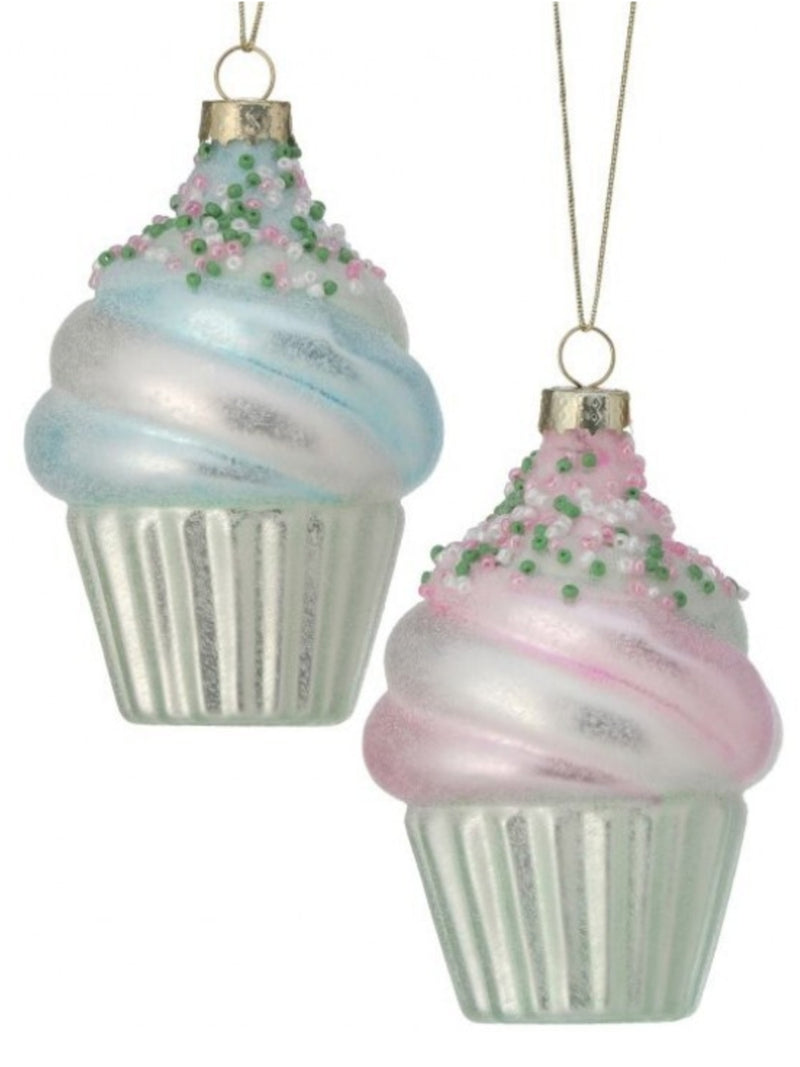 Ice Cream Cupcake Glass Ornament