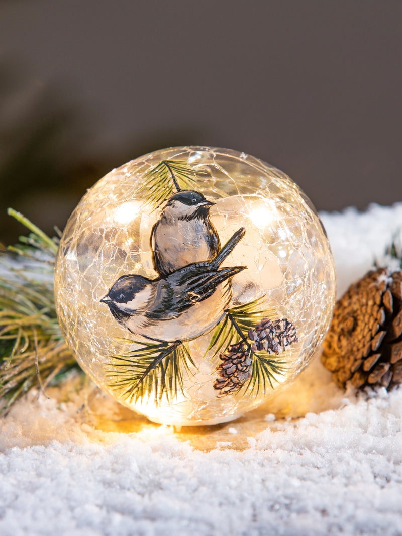 LED Crackled Glass Snowbirds Globe