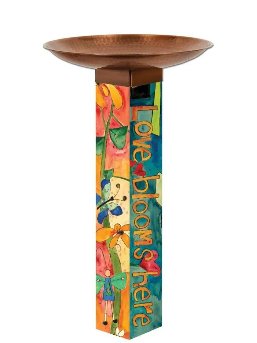 Love Garden Bird Bath Art Pole Copper Topper