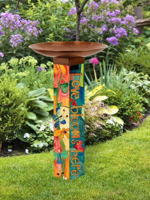 Love Garden Bird Bath Art Pole Copper Topper
