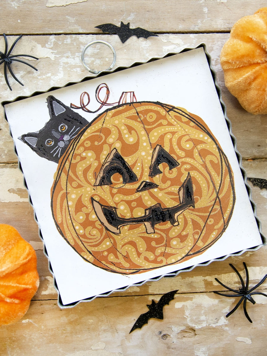 Mini Cat on a Pumpkin Print