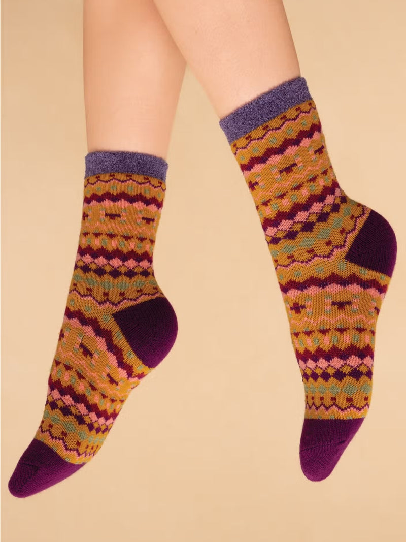 Multi Stripe Cosy Socks - Mustard