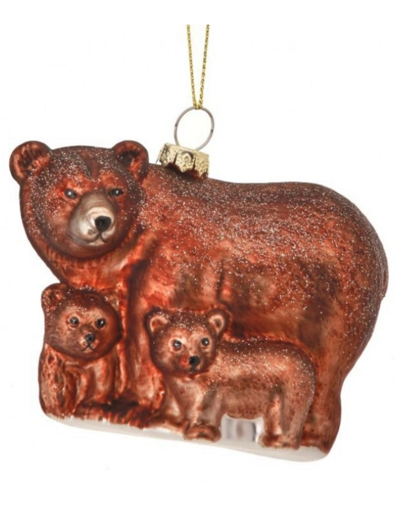 Mother Bear & Cubs Glass Ornament