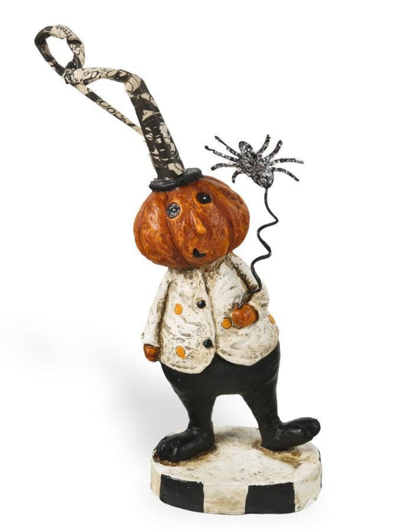 Pumpkin Man Holding Black Spider