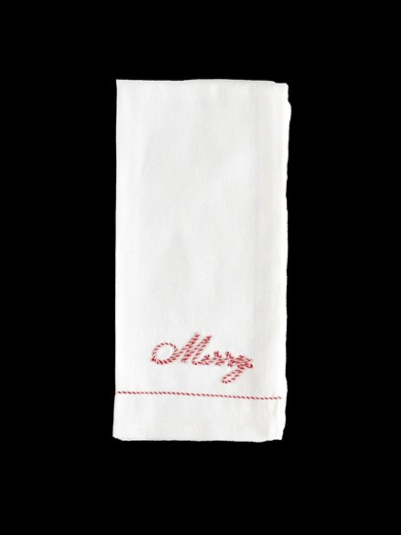 Embroidered Peppermint Merry Dishtowel