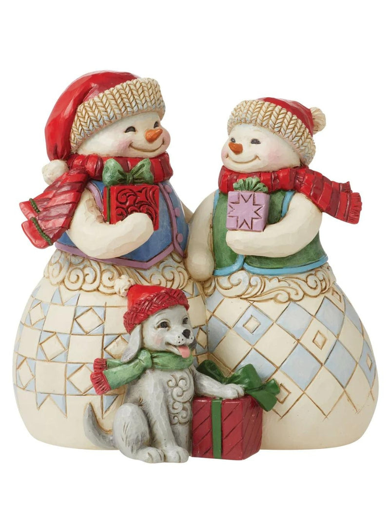 Snow Couple with Puppy Figurine