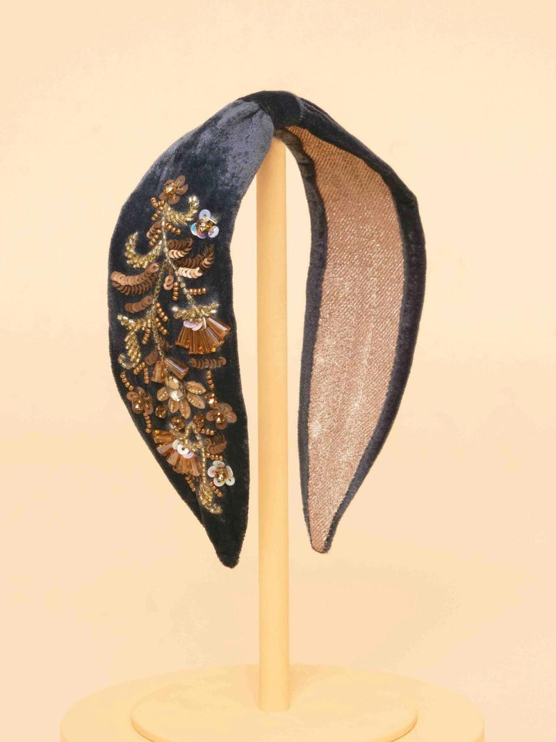 Velvet Embellished Headband - Golden Wildflowers