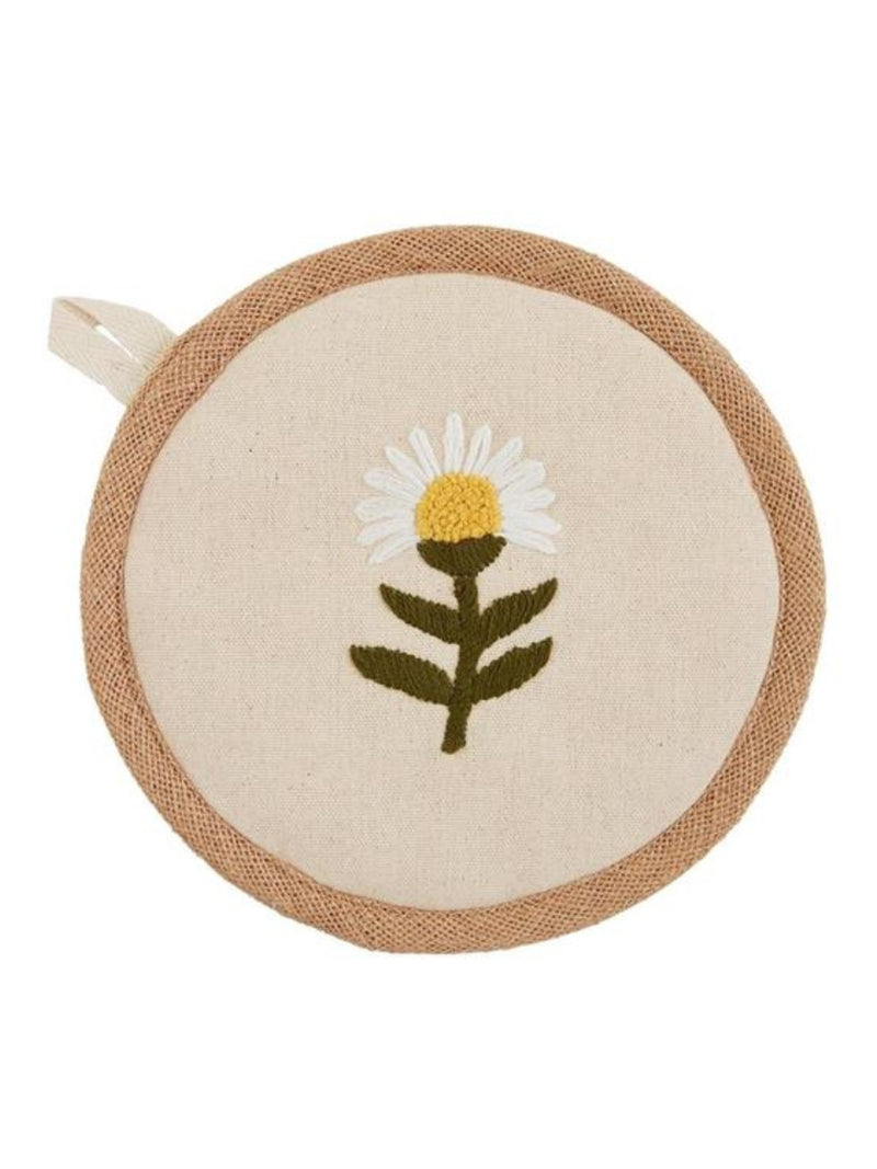 Embroidered White Flower Pot Holder