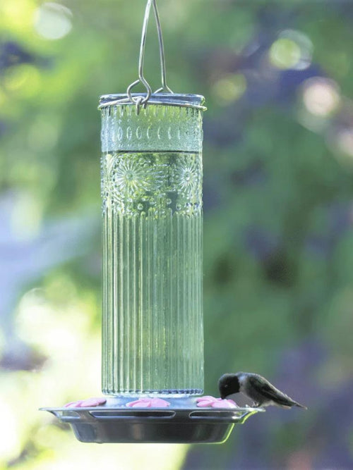 Antique Glass Gravity Hummingbird Feeder