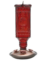 Red Square Antique Glass Bottle Hummingbird Feeder