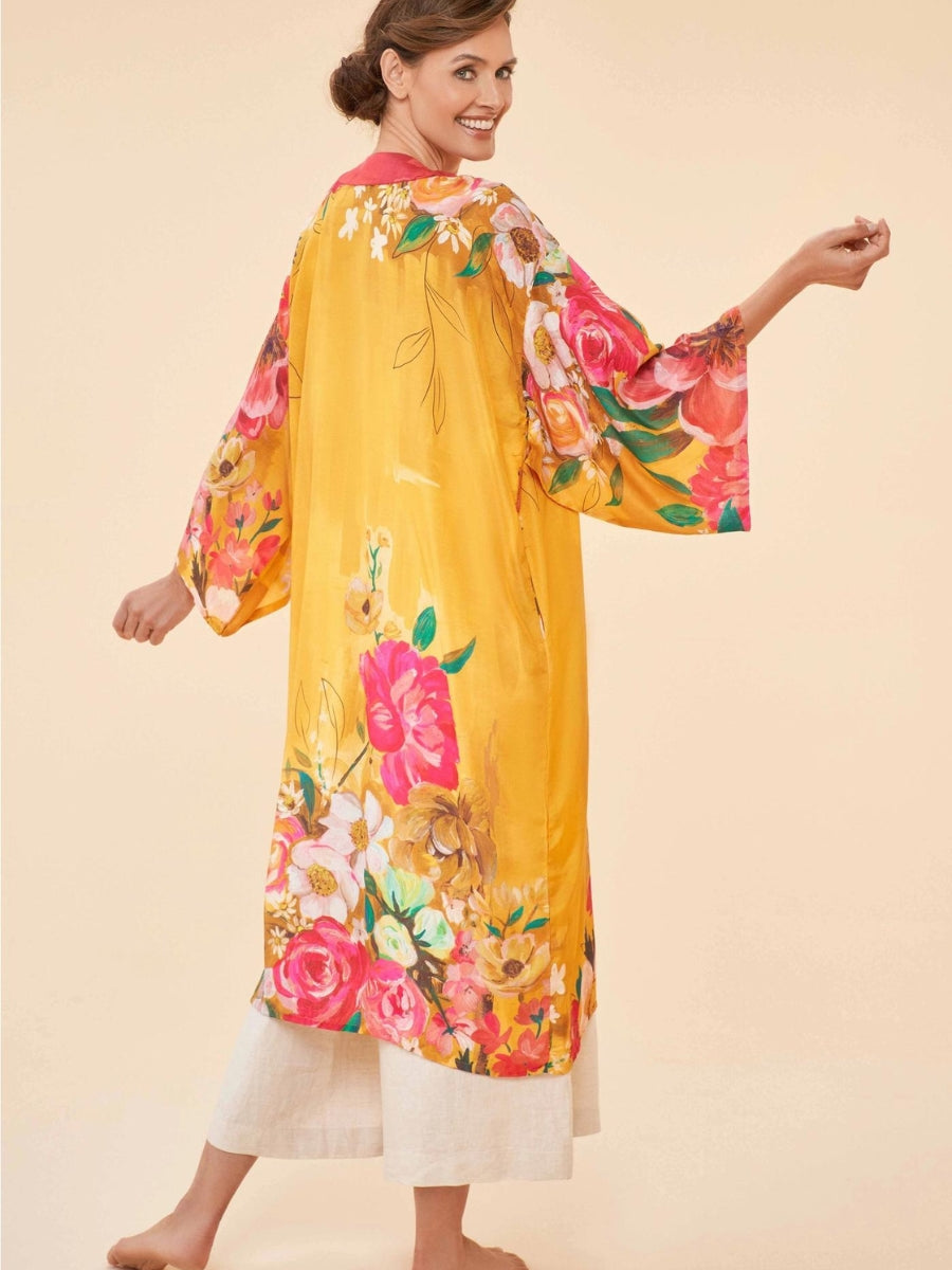 Mustard Impressionist Floral Kimono Gown