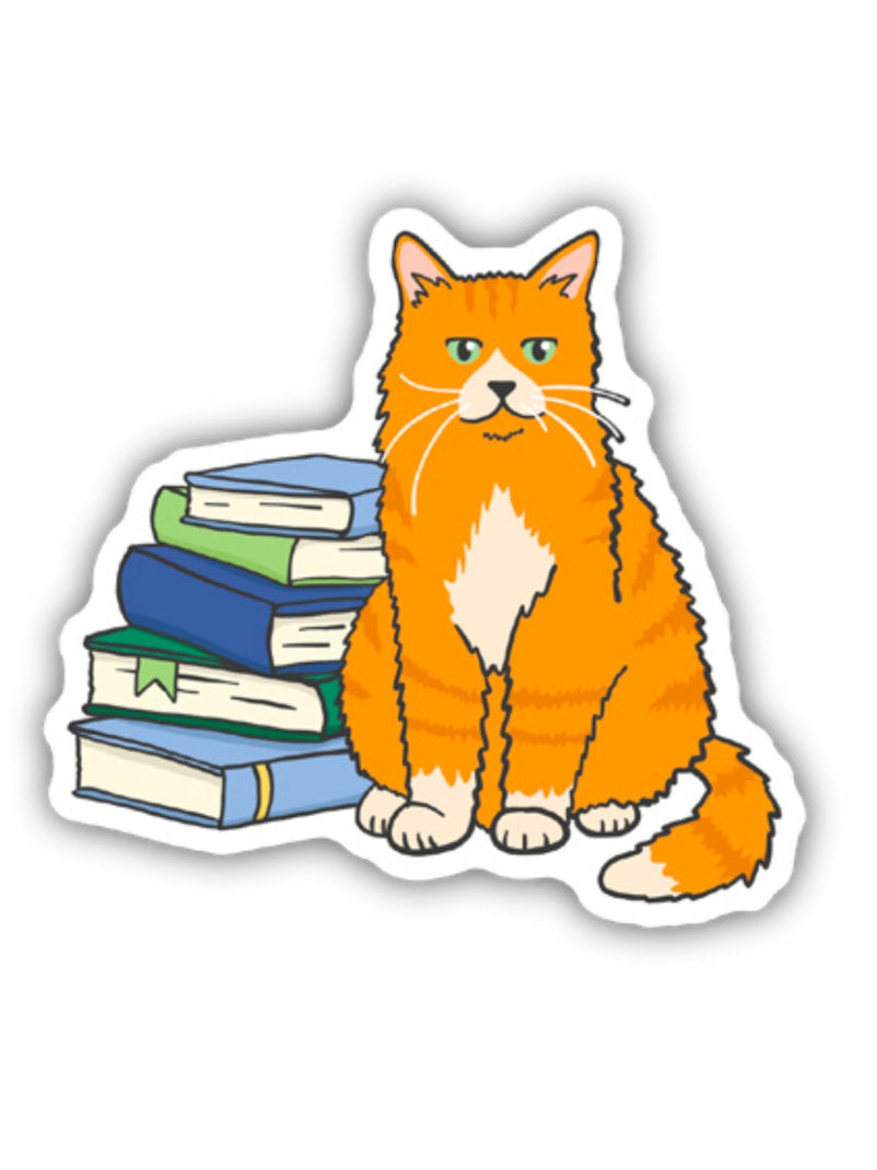 Cat with Books Sticker