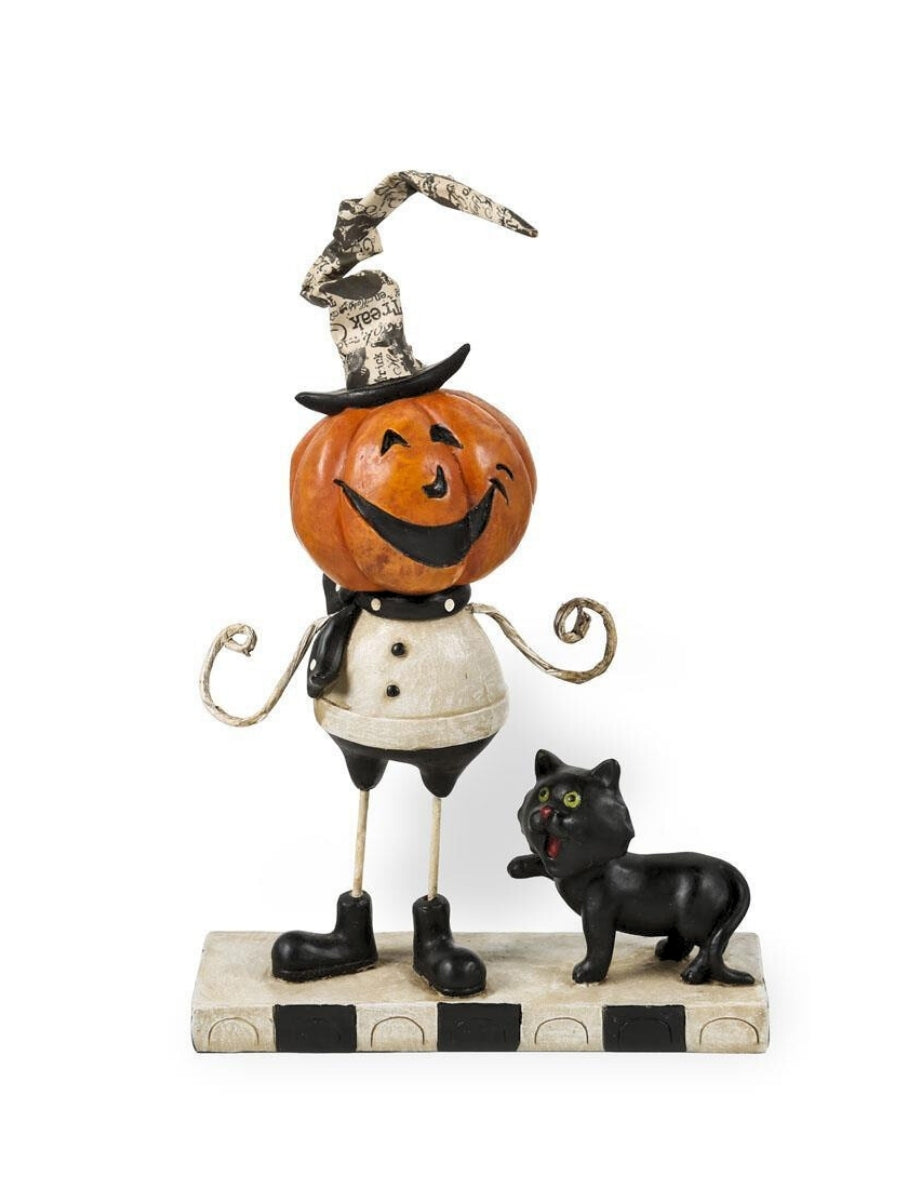 Pumpkin Man with Black Cat 7.5