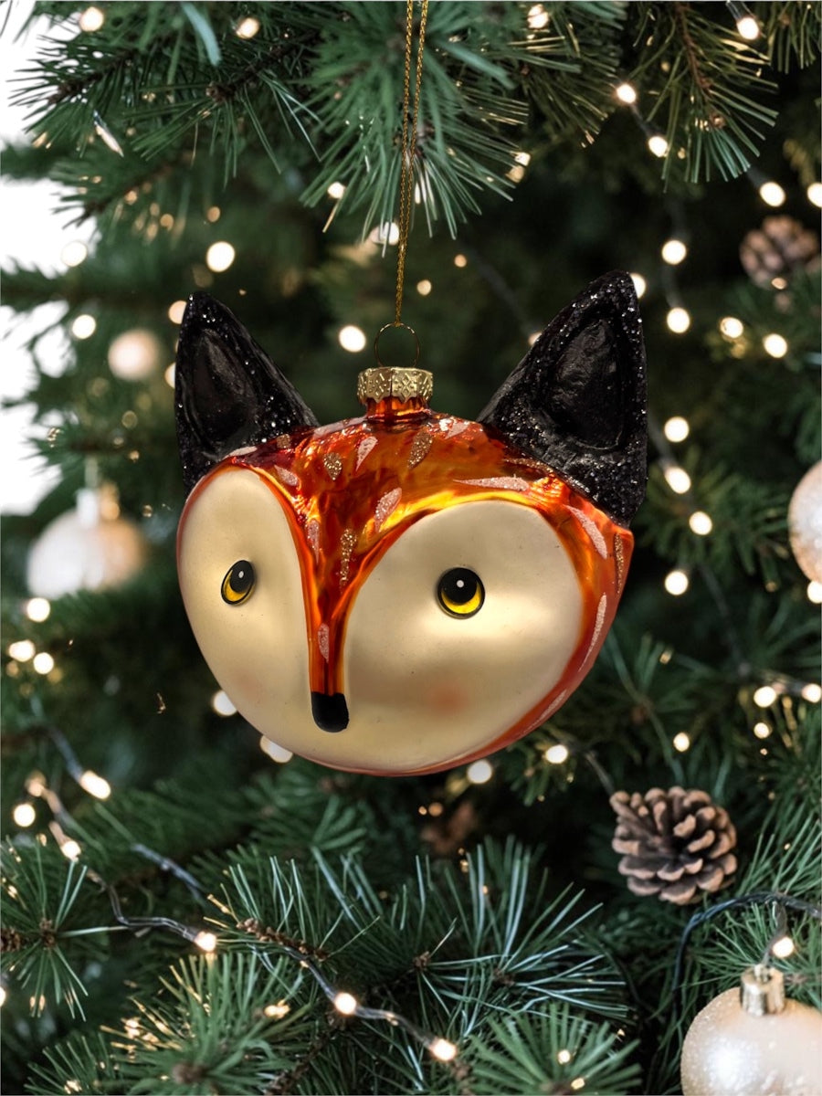 Orange Fox Head Glass Ornament