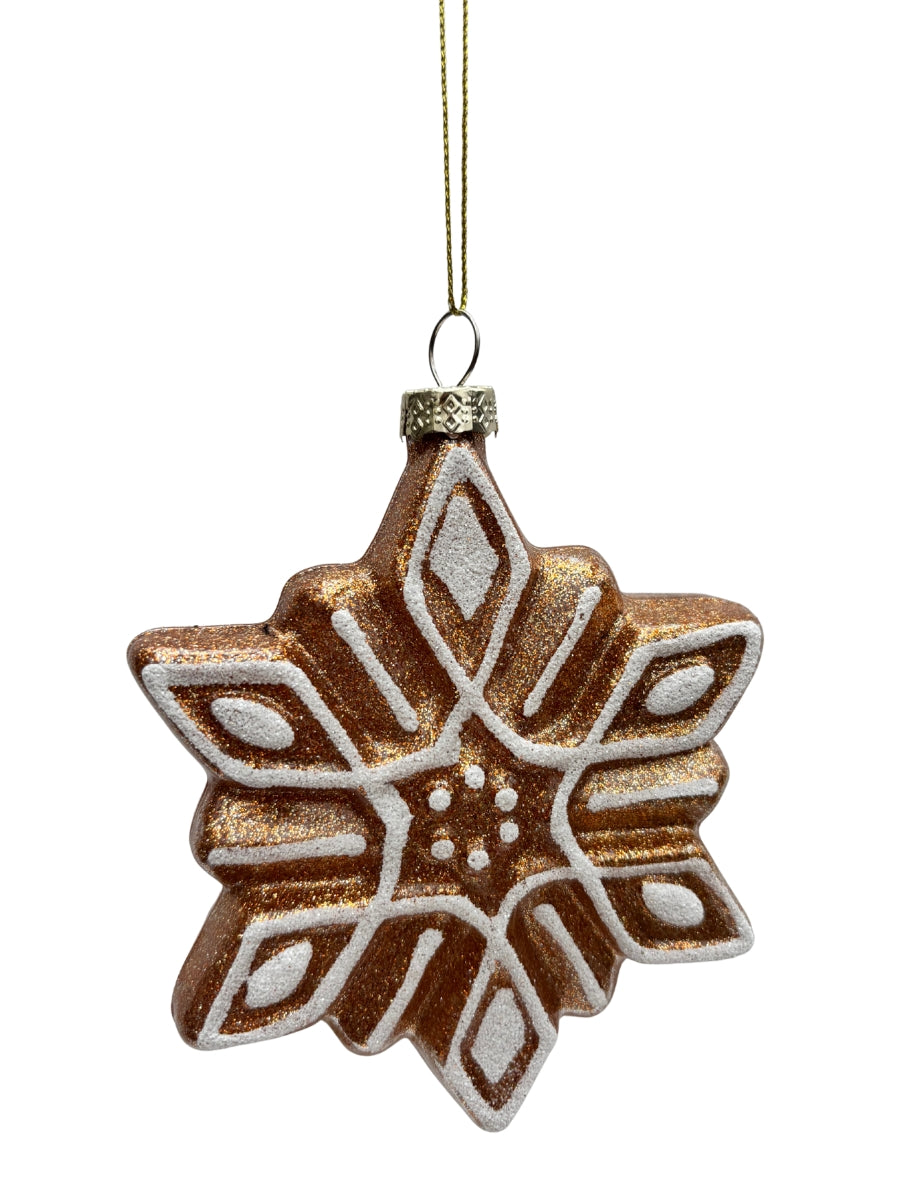 Glass Gingerbread Snowflake Ornament