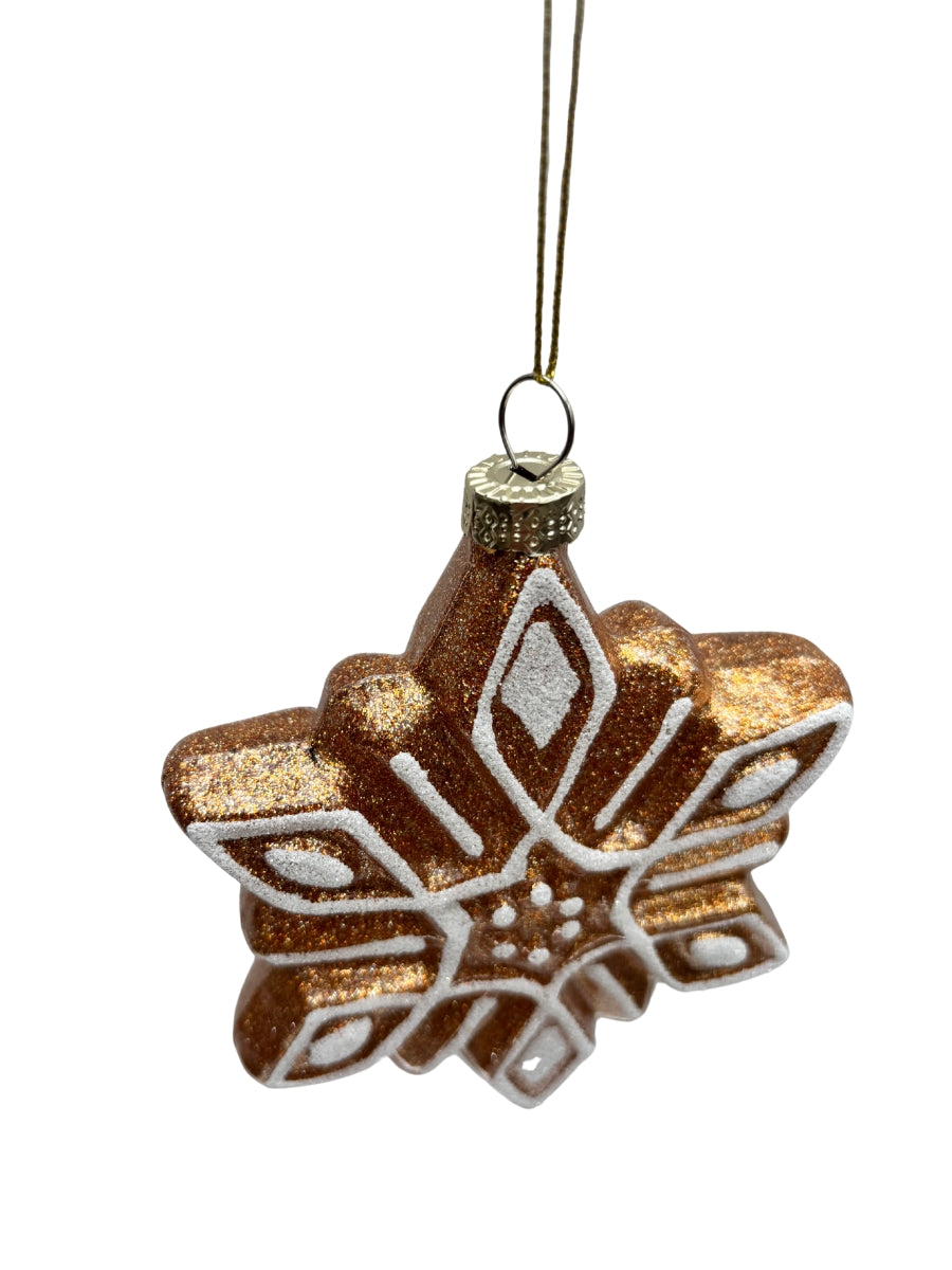 Glass Gingerbread Snowflake Ornament