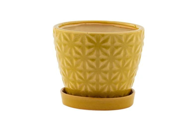 4.5" Yellow Tile Pot with Saucer