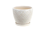Antique White Laser Flower Planter with Saucer