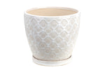 Antique White Laser Flower Planter with Saucer