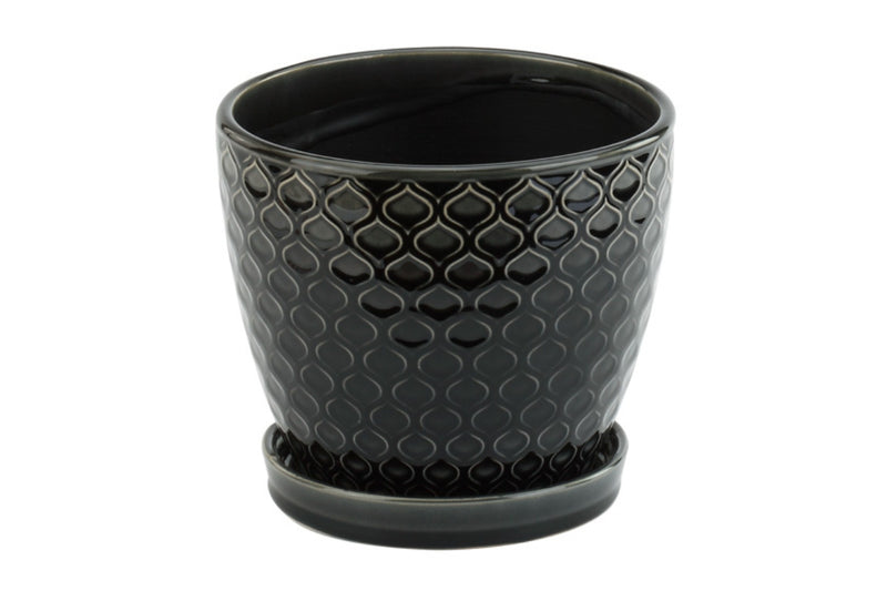 Black Laser Pot with Saucer