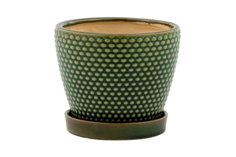 Green Hobnail Pot with Saucer