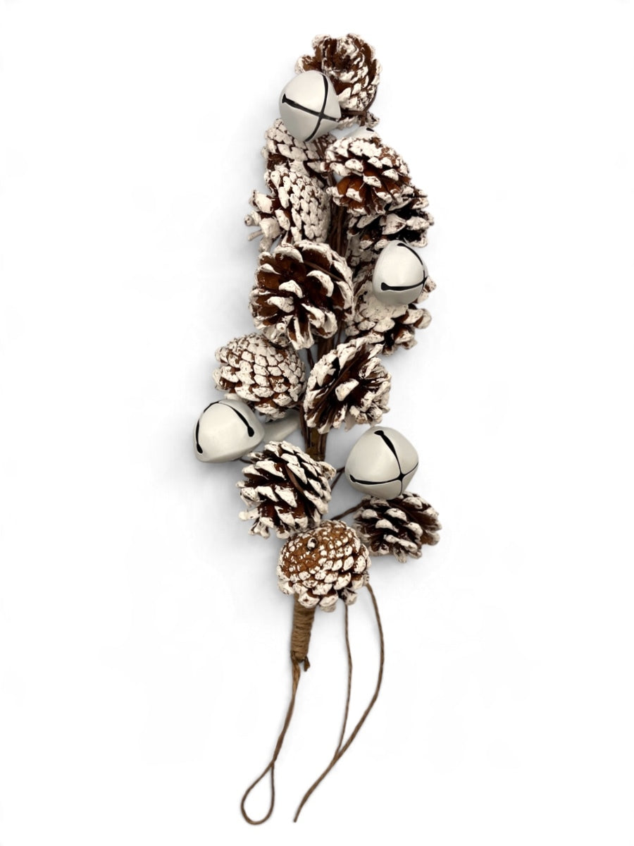 White/Natural Jingle Bells Cones Ornament 13''