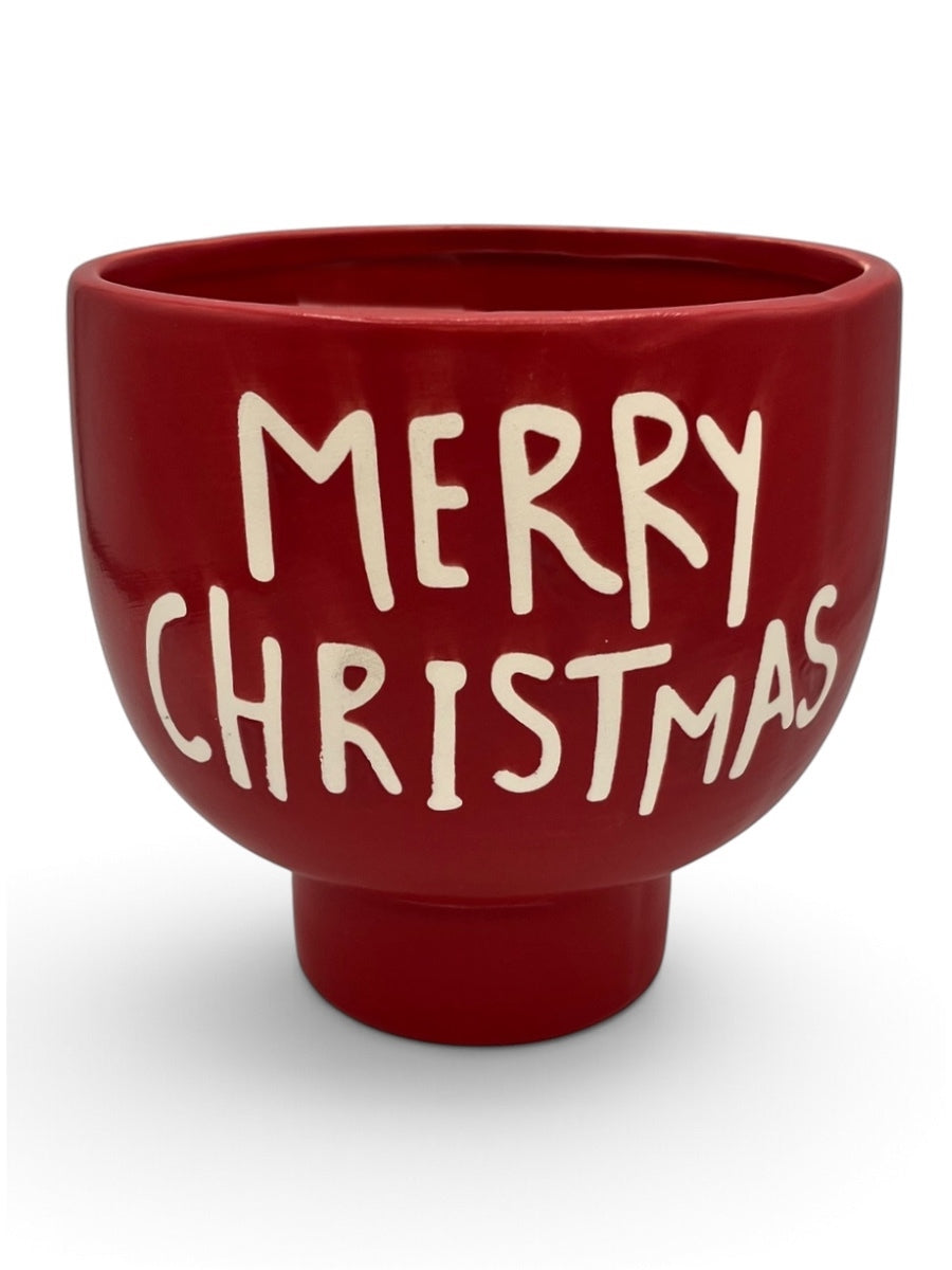 Red Merry Xmas Footed Planter
