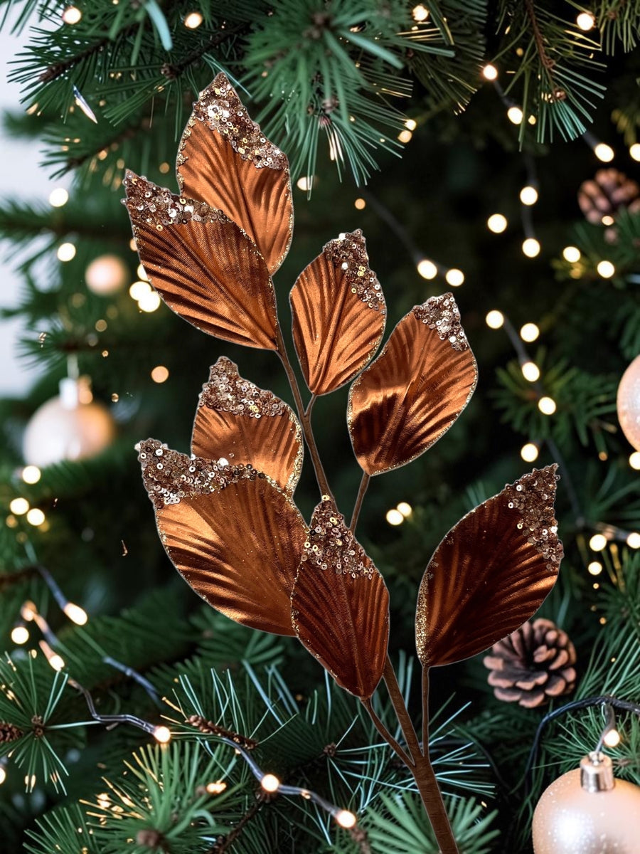 Metallic Leaf Stem Pick - Light Brown