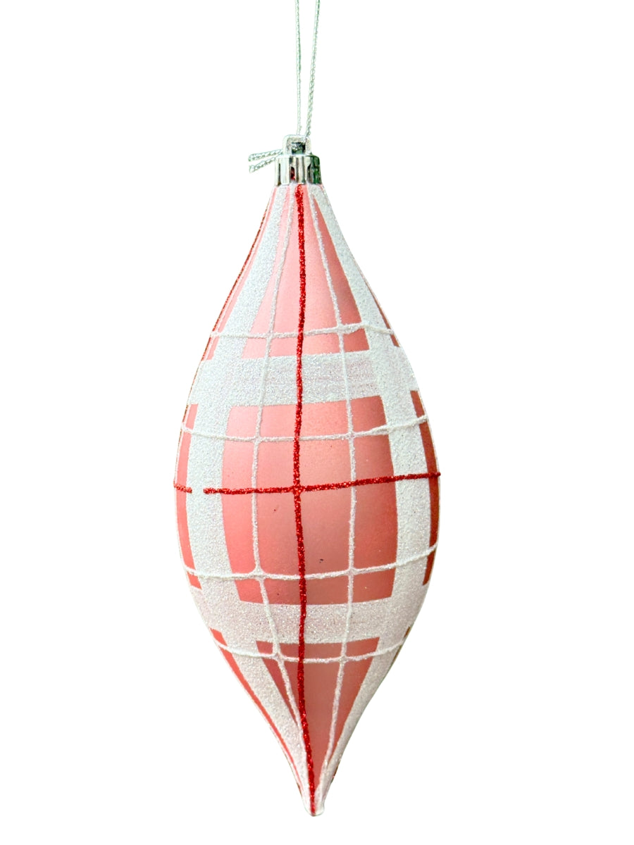 Plaid Finial Pink/White Ornament