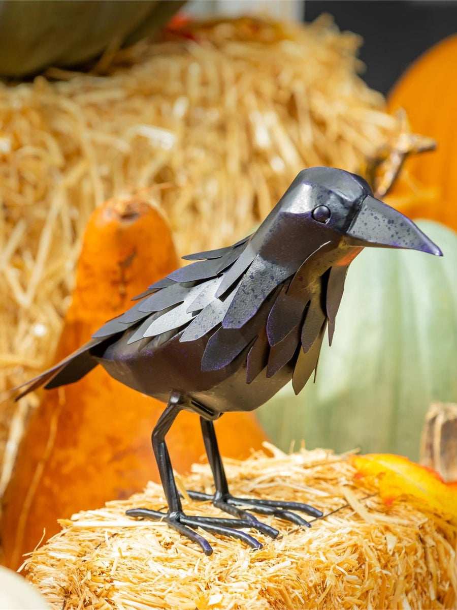 Halloween Crow Statuary Metal 8''