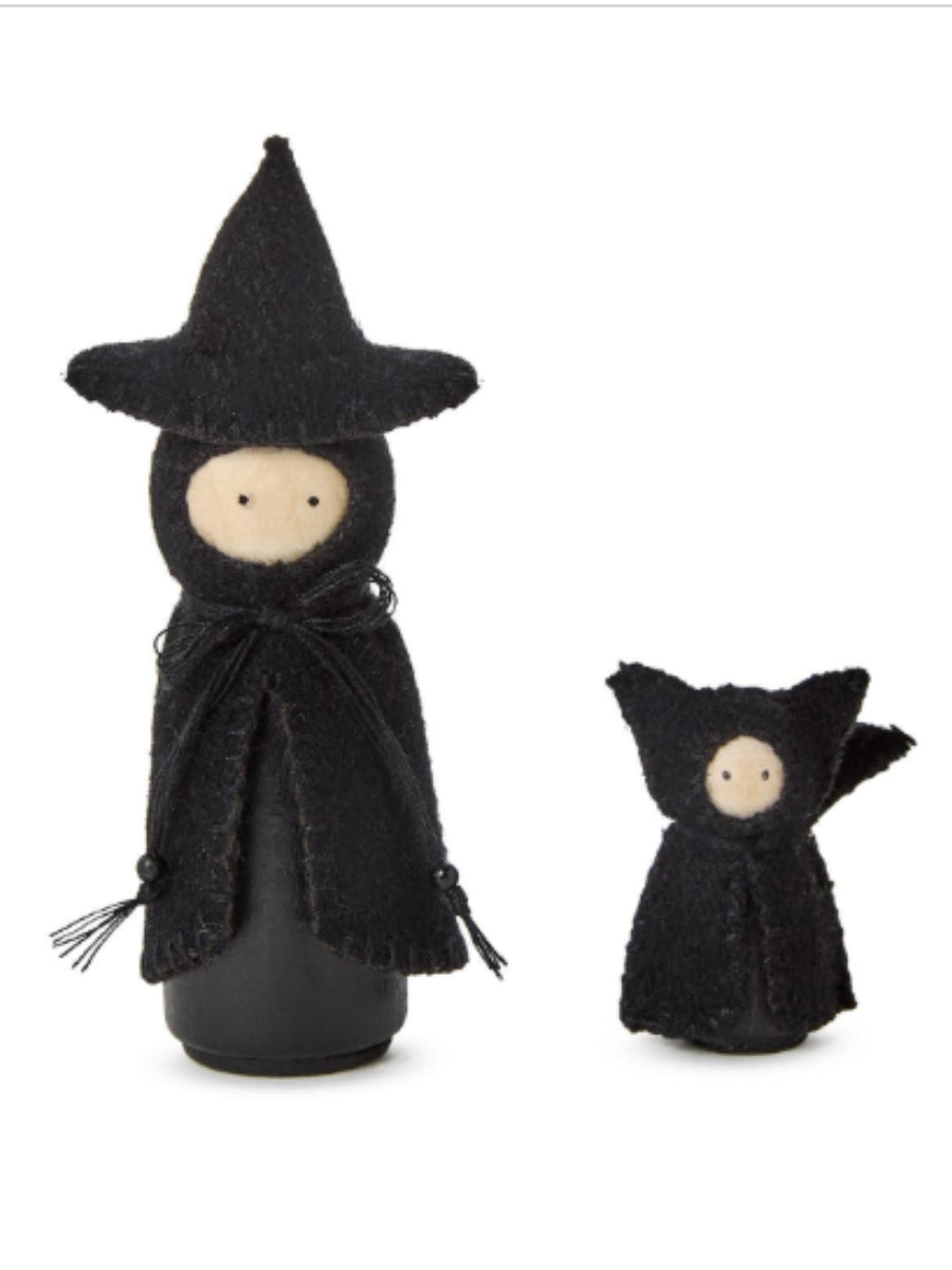Woodland Witch & Cat Hand-Crafted Figurine Asst. of 2