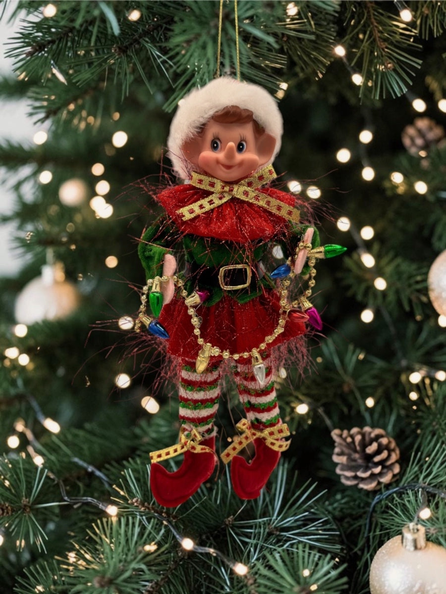 Pixie Elf Fabric Tinsel Ornament 11'' Asst. of 2