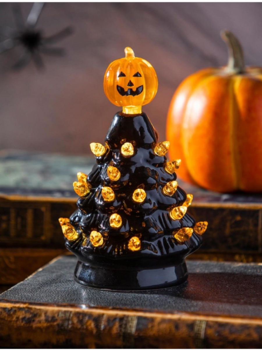 LED Ceramic Halloween Tree w/ Pumpkin Topper