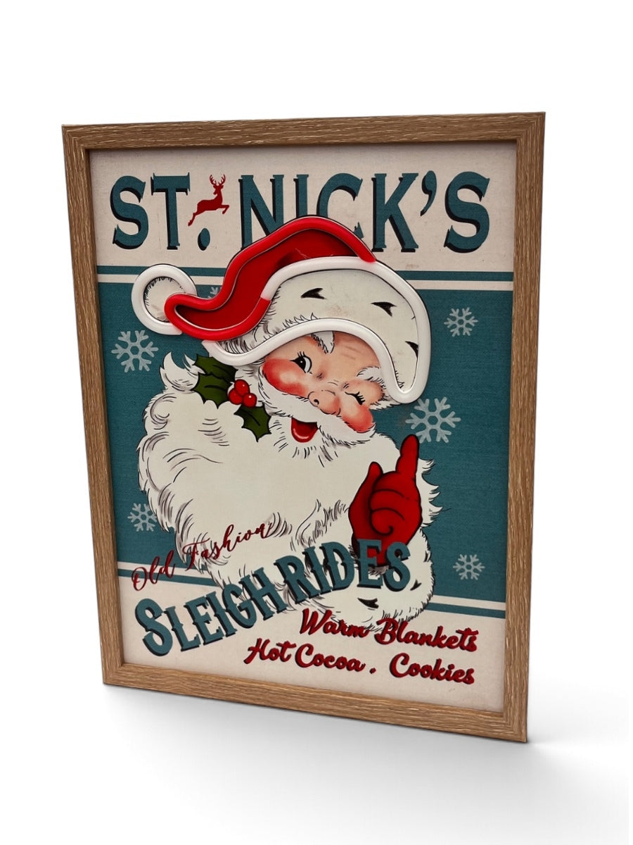 Vintage St. Nick's santa Sleigh Rides Canvas 16x12