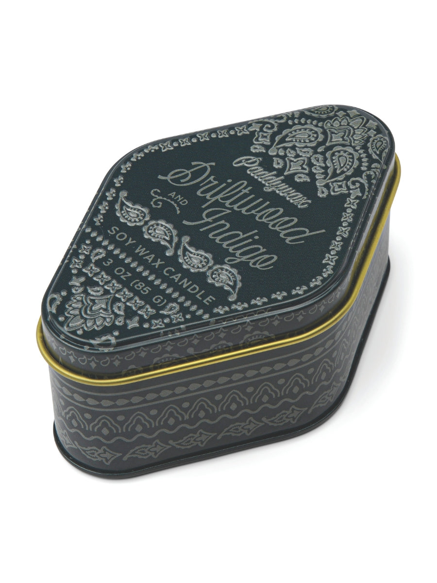 Paddywax Navy Driftwood Indigo Station Tin Candle 3.5oz.