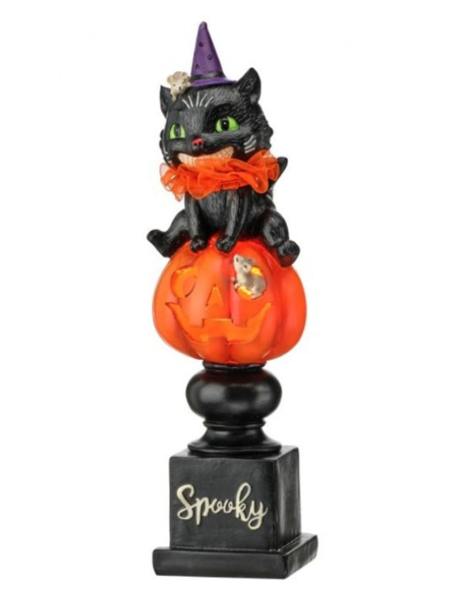 Regency LED Spooky Pedestal/Cat/Pumpkin Stack Resin 14''