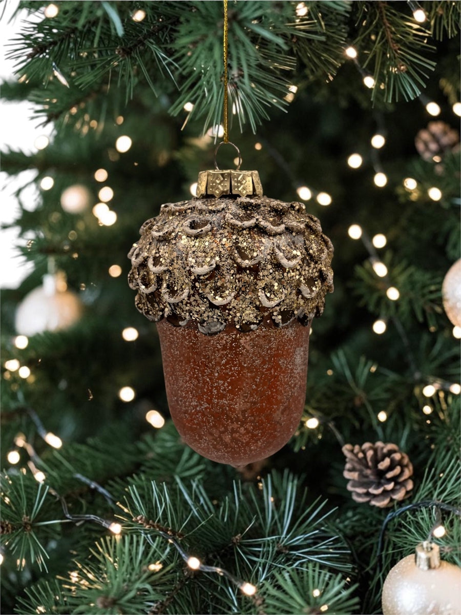 Winter Acorn Glass Ornament 4.5''