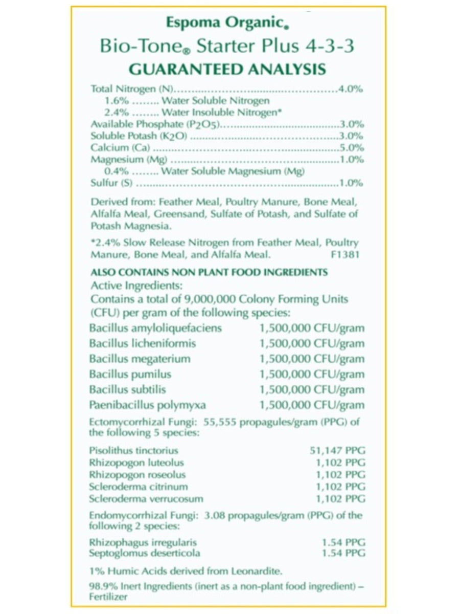 espoma organic potting mix ingredients Bio-tone Starter Plus Espoma 4 lb