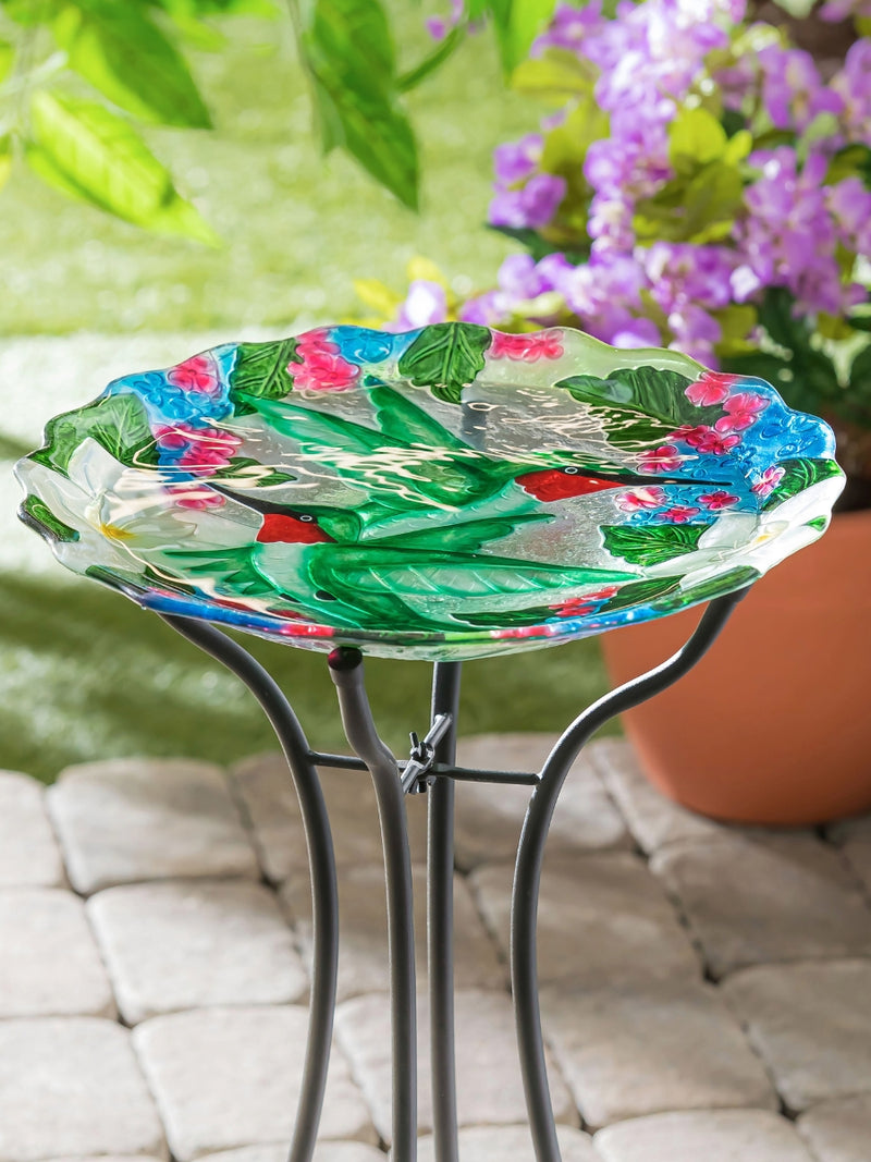 Glass Shaped Bird Bath Basin - Hummingbird Bouquets