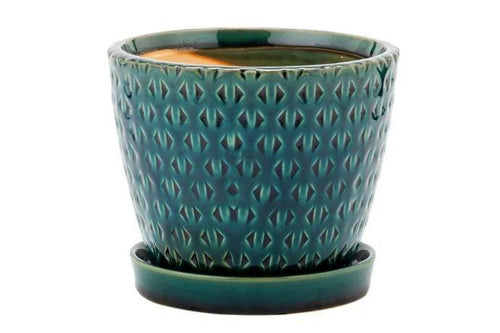 Teal Planter with Saucer