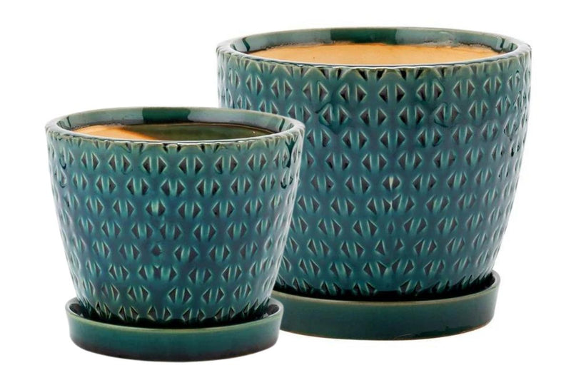Teal Planter with Saucer