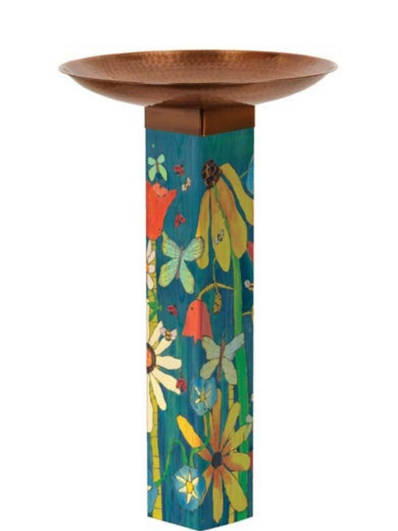 Earth Laughs in Flowers Bird Bath Art Pole with Copper Topper